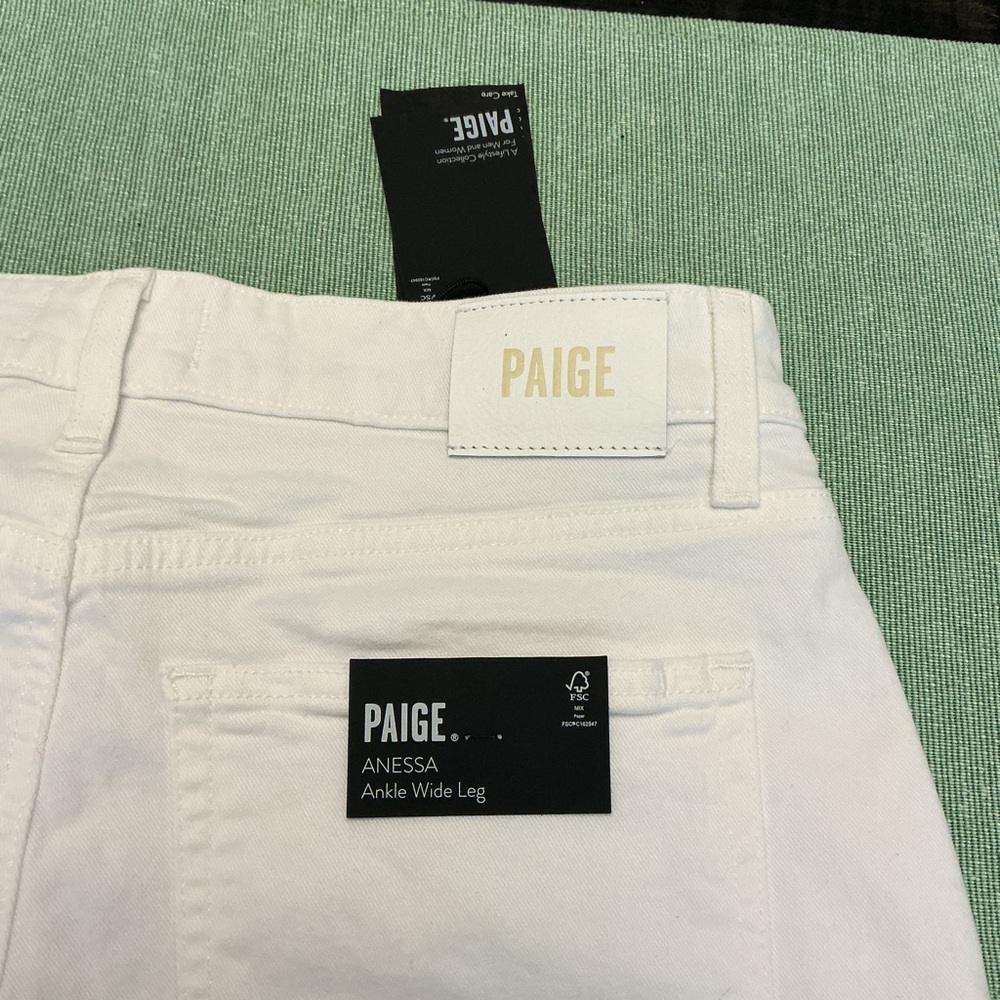 PAIGE Anessa Wide Leg Crop Jeans White Raw Hem NWT 29 - Picture 11 of 12